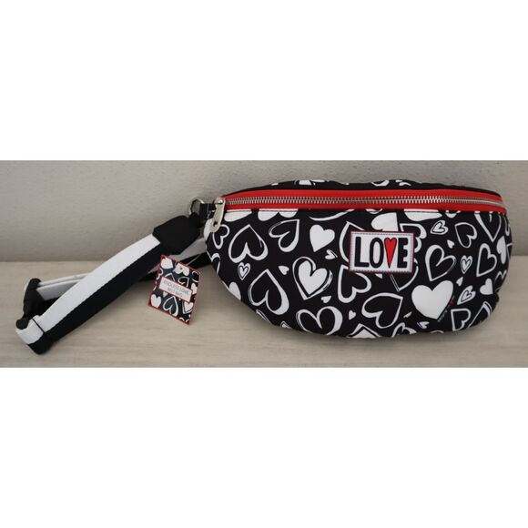 Brighton Black/White Hearts Endless Love Nylon Crossbody Fanny Pack Belt Bag - Picture 1 of 16